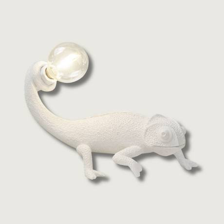 Chameleon Table Lamp  White Resin Animal Design - Product showcase