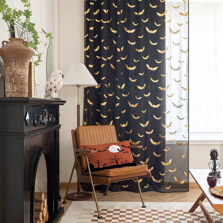 Gothic Sheer Curtains  Gold Bat Pattern Design - Product detail 11