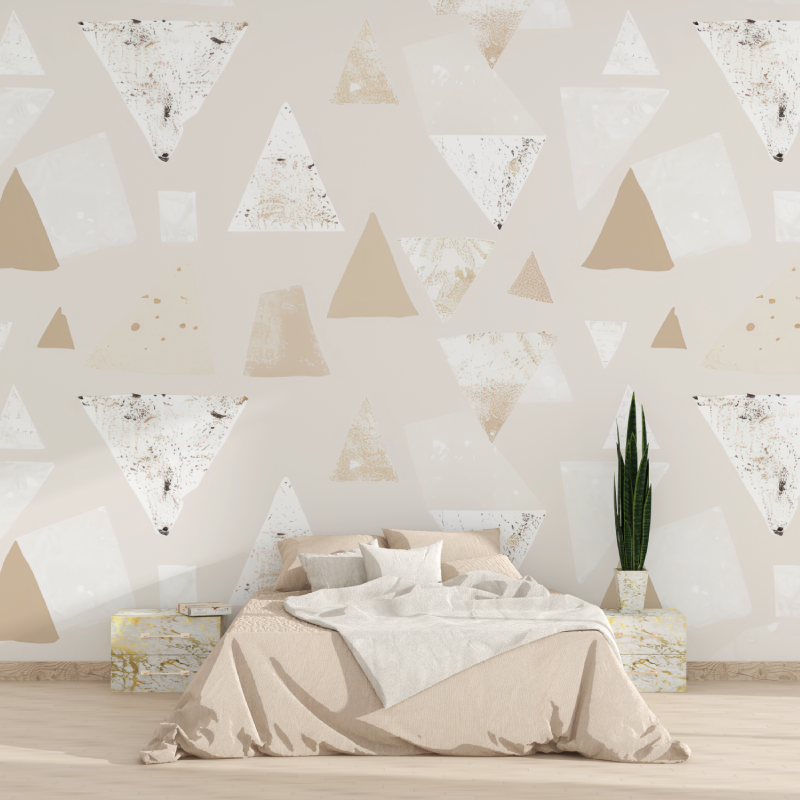 Geometric Mural Wallpaper | Modern Beige Triangle Pattern