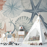 Marine Life Mural Wallpaper | Soft Coral and Blue Seashells