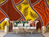Tropical Mural Wallpaper | Geometric Leaf Pattern in Orange and Yellow