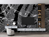 City Map Mural Wallpaper | Modern Black and White Urban Design