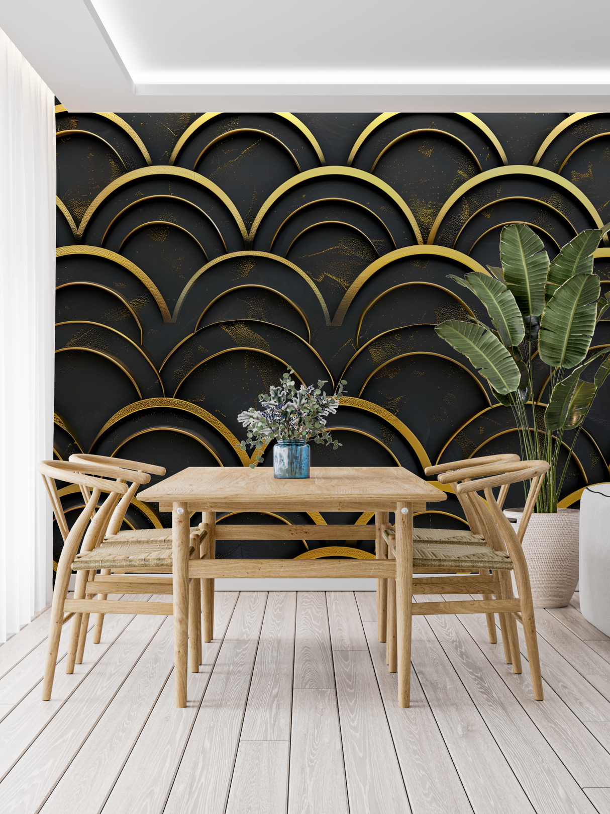 Art Deco Mural Wallpaper | Black and Gold Geometric Arches