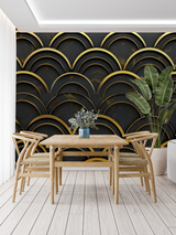 Art Deco Mural Wallpaper | Black and Gold Geometric Arches