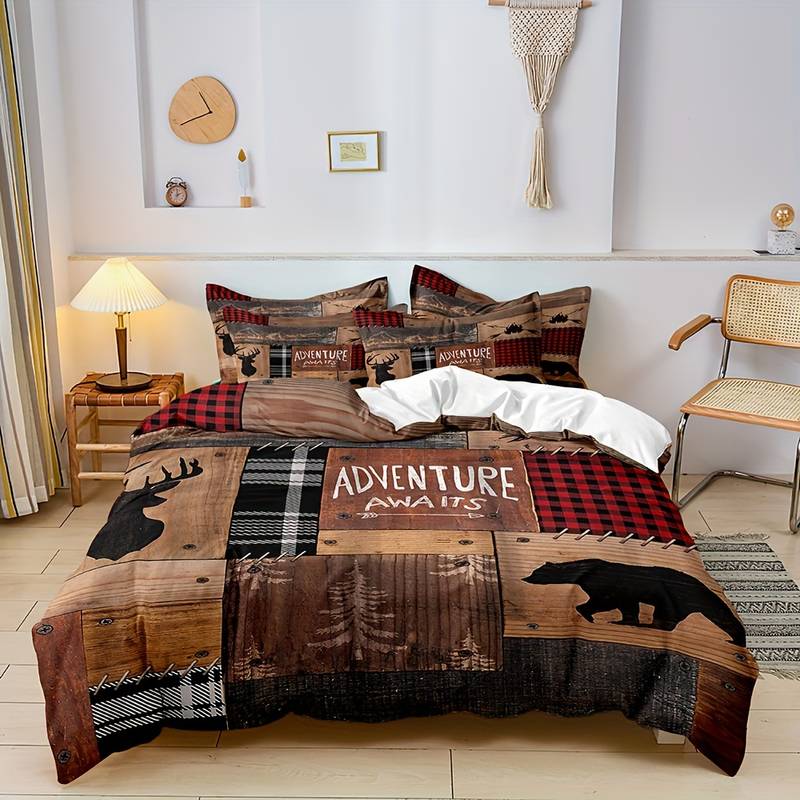 Rustic Forest Bedding Set  Buffalo Plaid Wildlife Pattern - Product showcase
