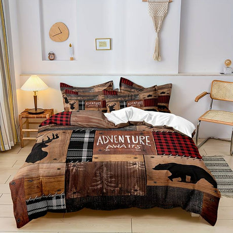 Rustic Forest Bedding Set  Buffalo Plaid Wildlife Pattern - Product showcase