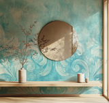 Vintage Floral Mural Wallpaper | Turquoise Art Nouveau Design