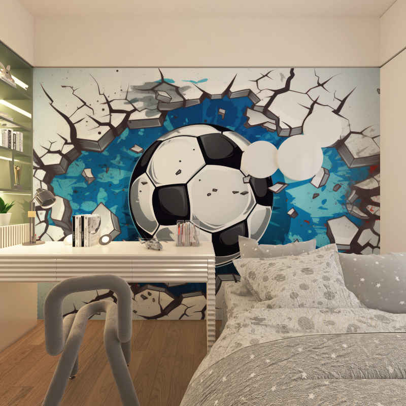 Football Mural Wallpaper | 3D Breaking Wall Design