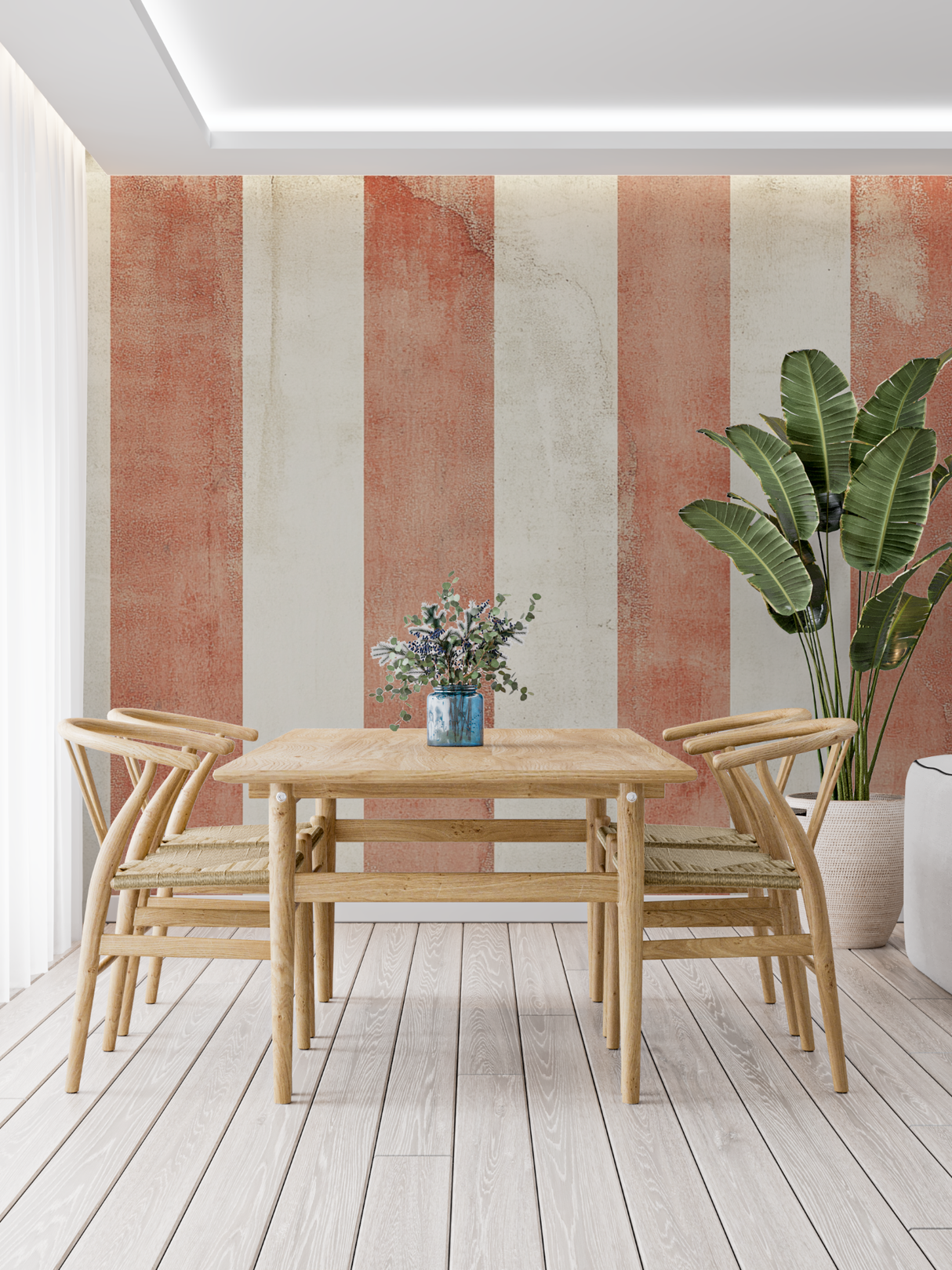 Striped Mural Wallpaper | Terracotta and Cream Vertical Design