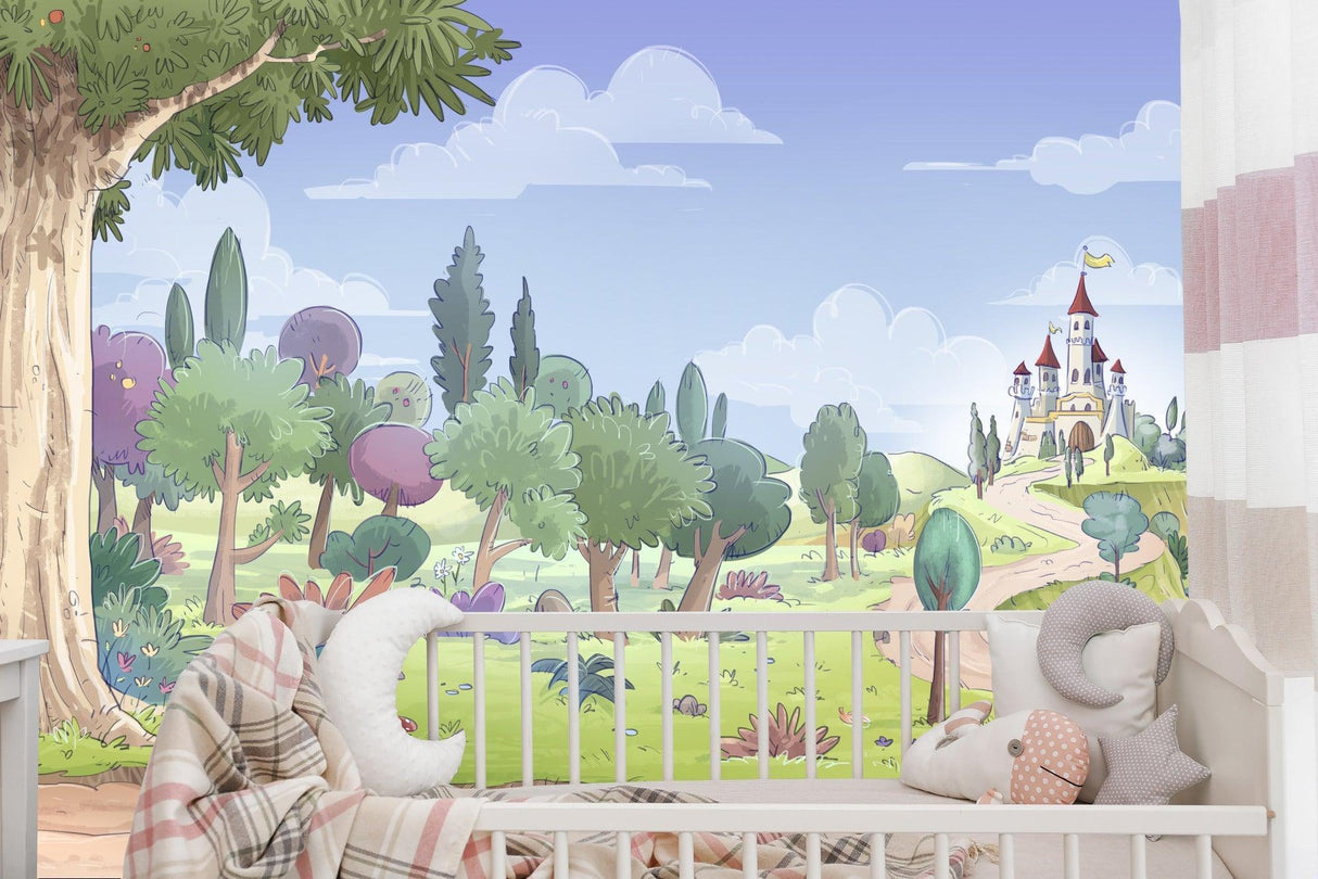 Fairy Tale Castle Mural Wallpaper | Enchanted Forest Path Design