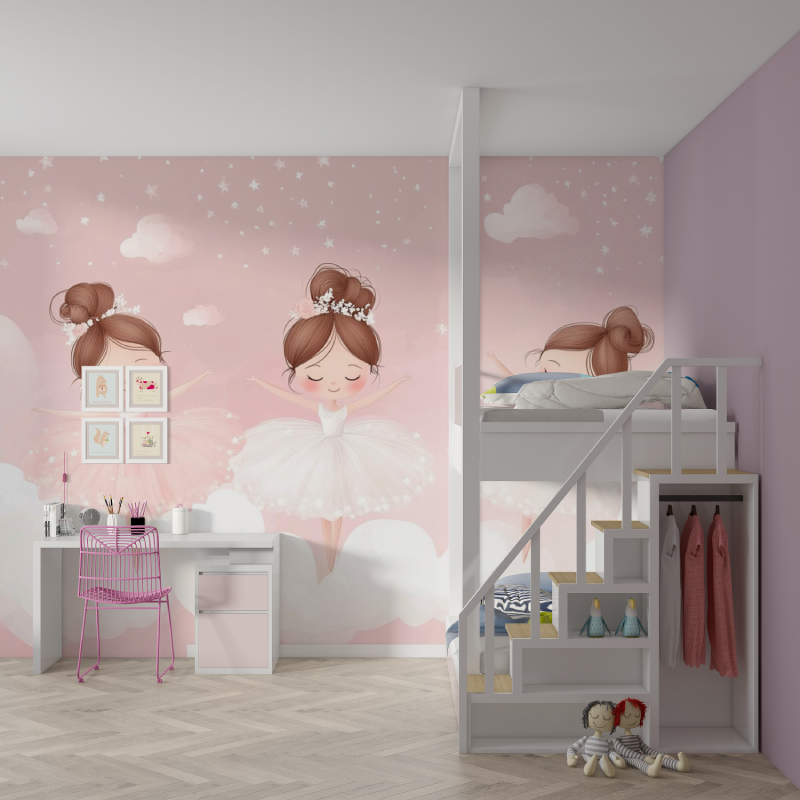 Ballet Mural Wallpaper | Dancing Girls in Pink and White