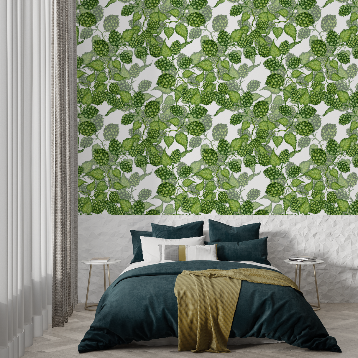 Botanical Mural Wallpaper | Green Hop Pattern Design
