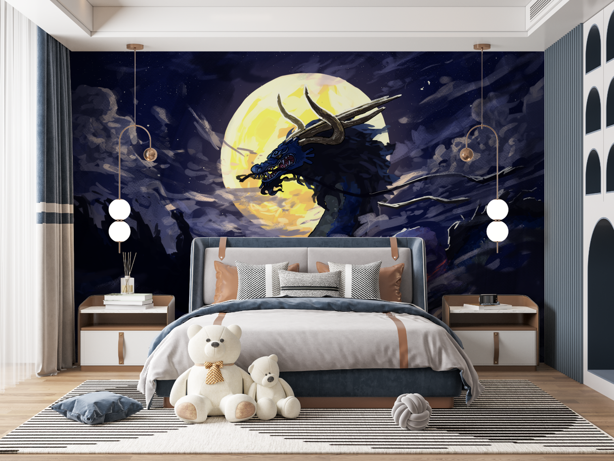 Dragon Mural Wallpaper | Mystical Night Sky Scene