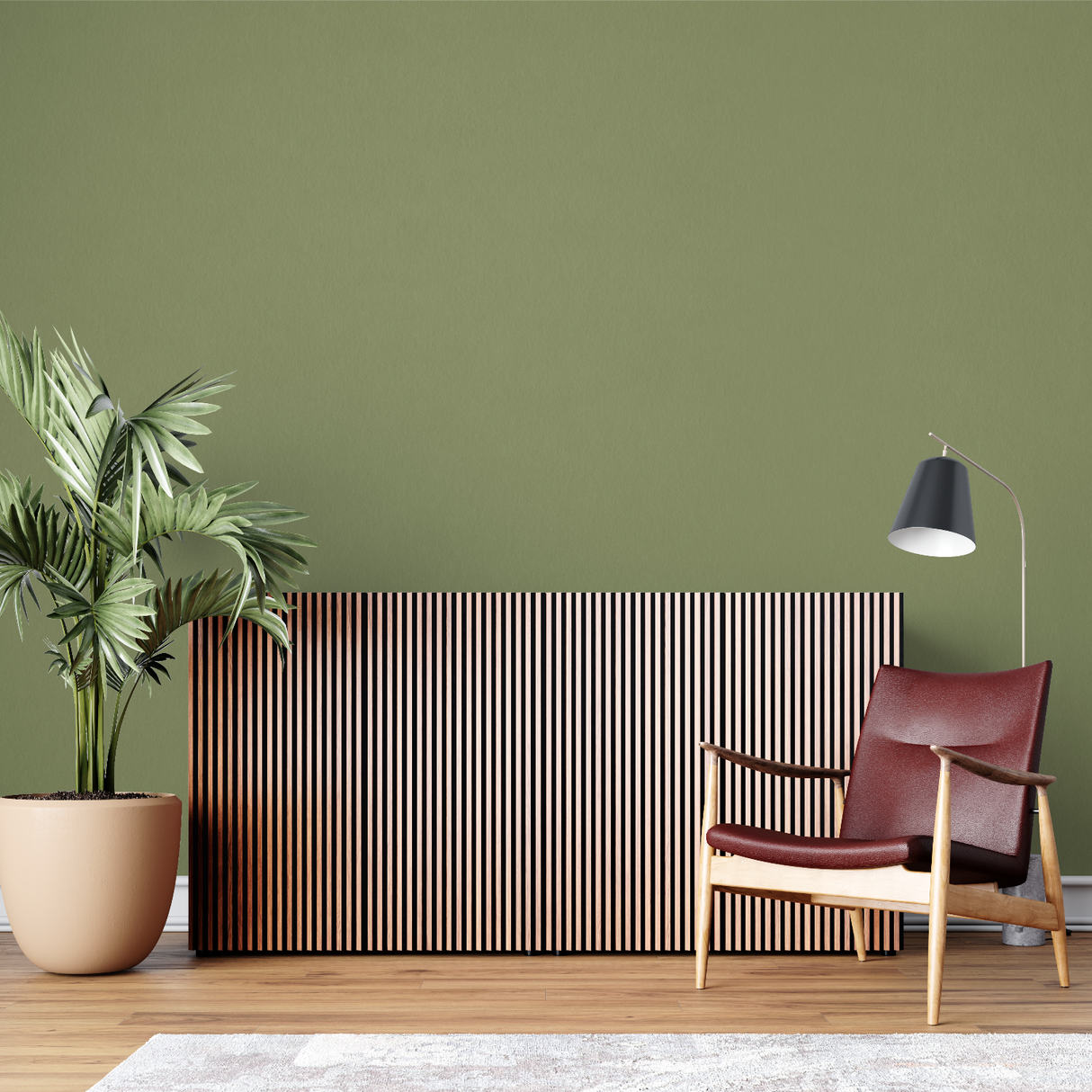 Green Mural Wallpaper | Modern Olive Solid Design