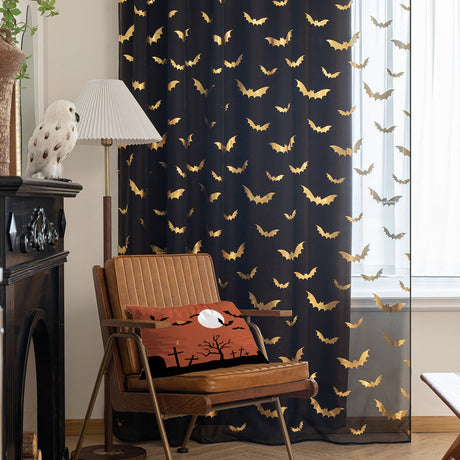 Gothic Sheer Curtains  Gold Bat Pattern Design - Product detail 12