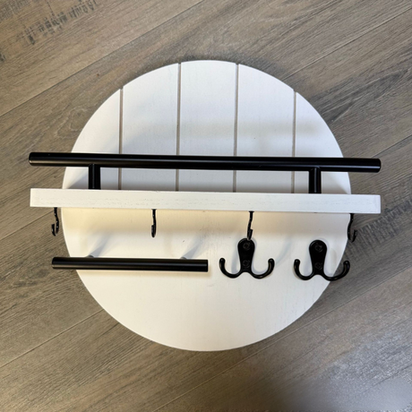 Modern Wall Key Holder  Round Wood Shelf With Hooks - Product example