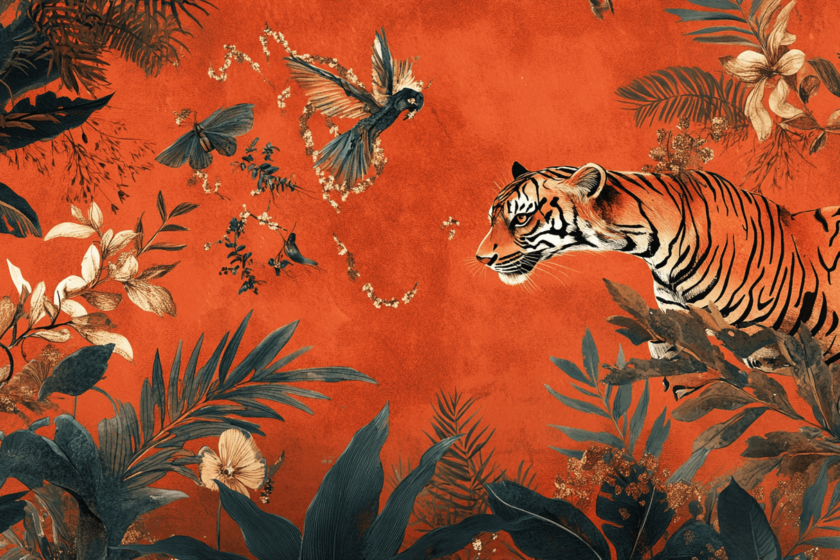 Jungle Tiger Mural Wallpaper | Terracotta Exotic Paradise