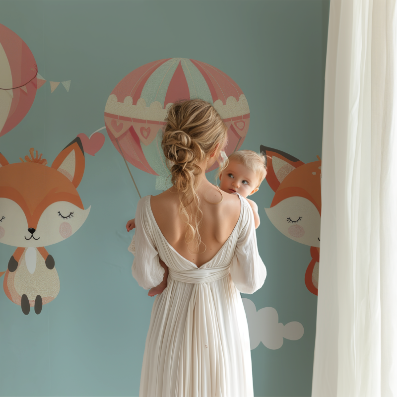 Forest Animals Mural Wallpaper | Fox and Hot Air Balloon Adventure