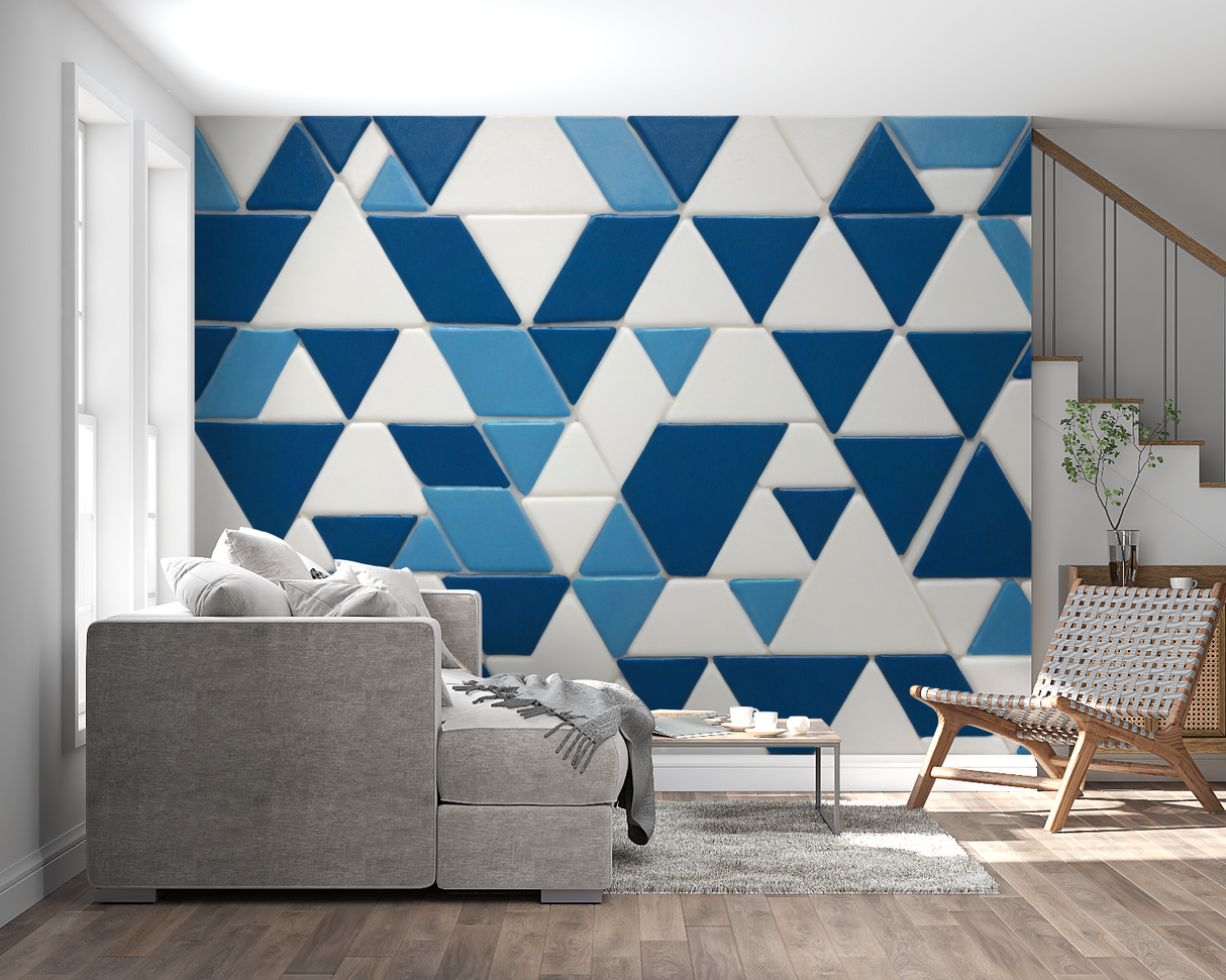 Geometric Mural Wallpaper | Modern Blue Triangle Pattern