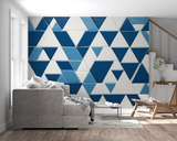 Geometric Mural Wallpaper | Modern Blue Triangle Pattern