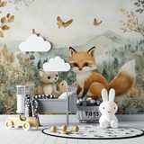 Forest Animals Mural Wallpaper | Enchanted Fox and Butterfly Scene