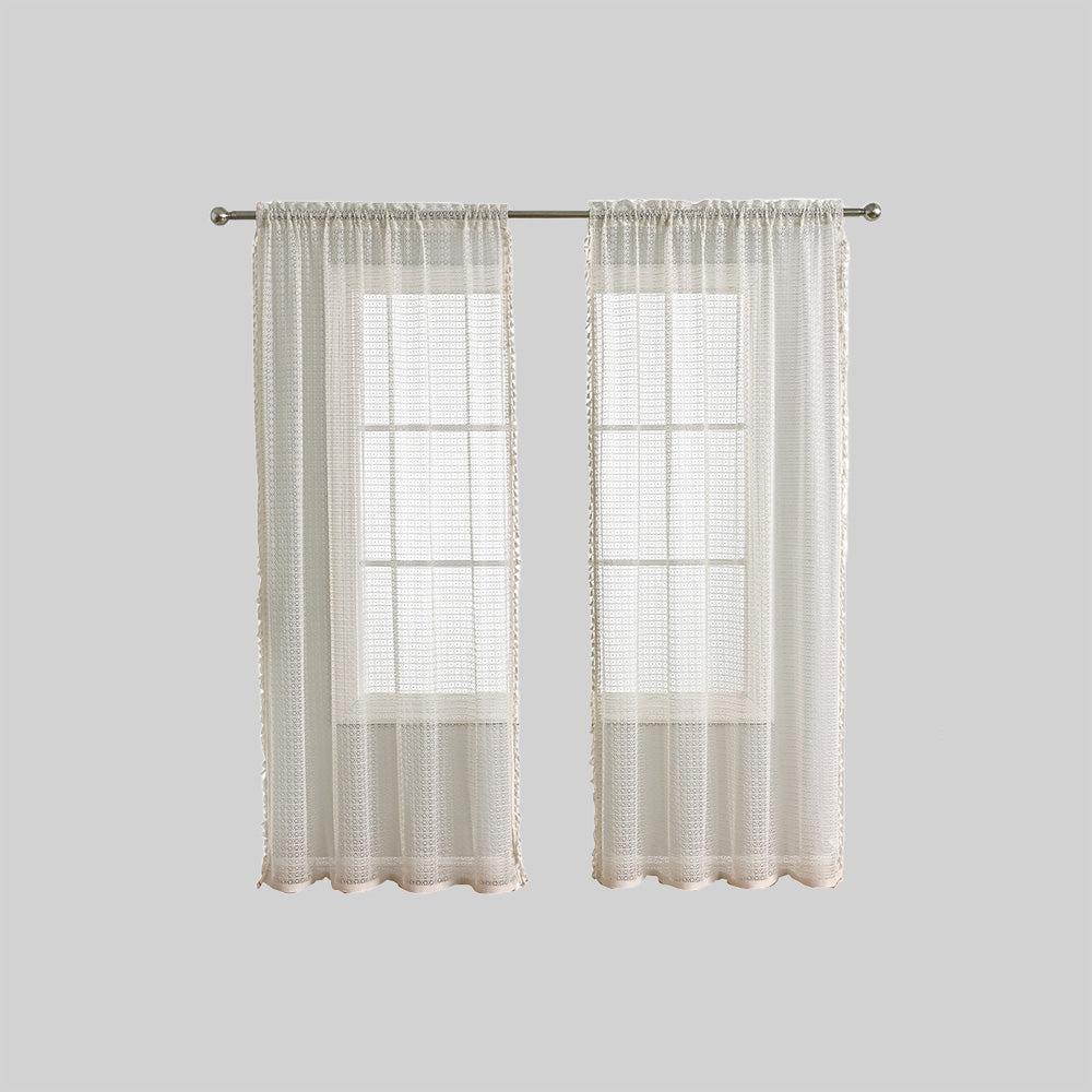 French Voile Curtains  Sheer Beige With Tassel Trim - Product example