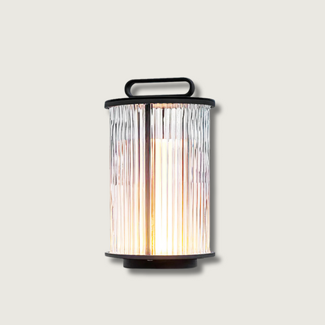 Solar Garden Lantern  Ribbed Glass with Black Frame - Product showcase