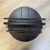 Modern Wall Key Holder  Round Wood Shelf With Hooks - Product detail 4