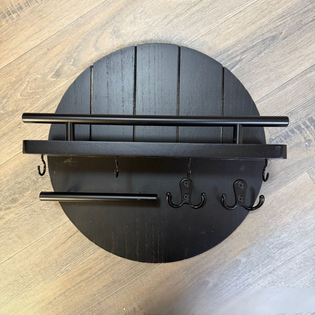 Modern Wall Key Holder  Round Wood Shelf With Hooks - Product detail 4