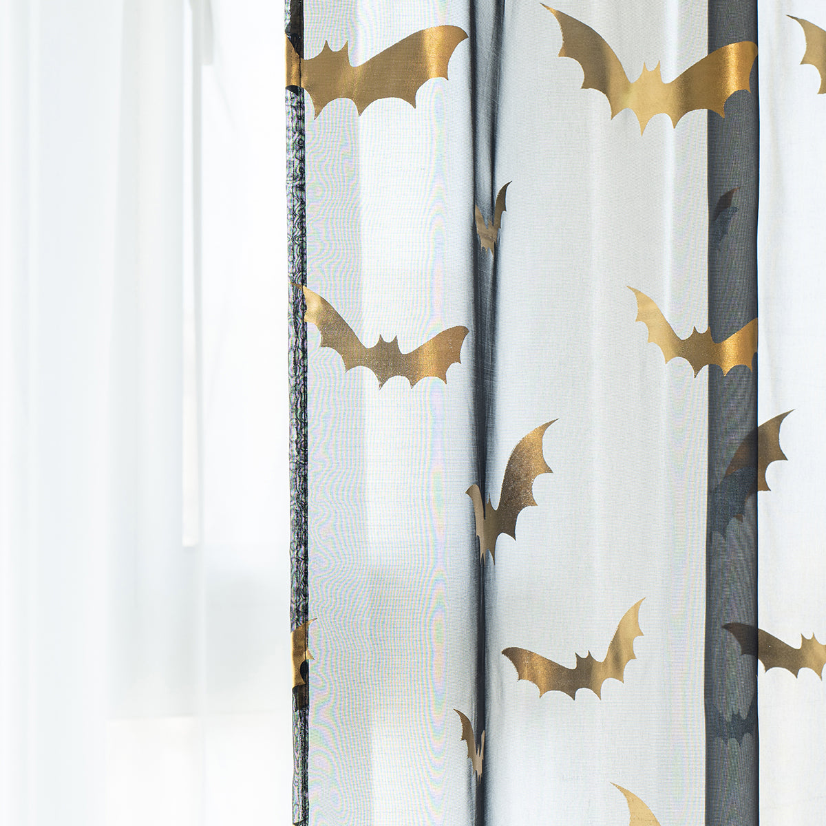 Gothic Sheer Curtains  Gold Bat Pattern Design - Product detail 4