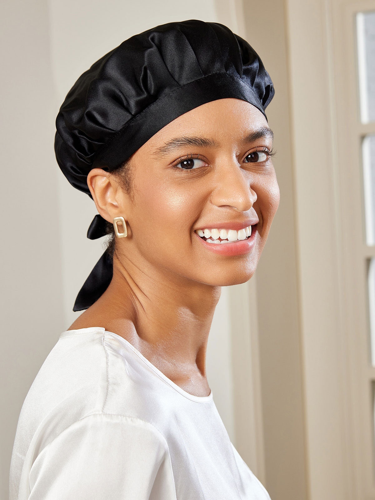 Silk Sleep Cap  Mulberry Silk Hair Protection With Ribbon - Product detail 4