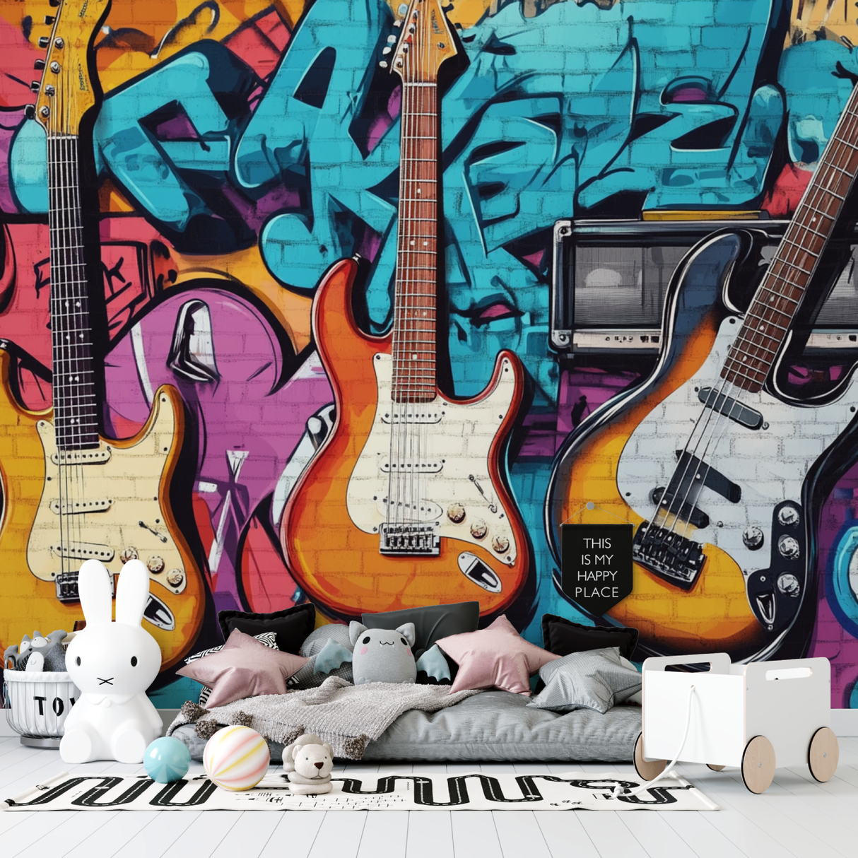 Music Mural Wallpaper | Urban Graffiti Guitar Design
