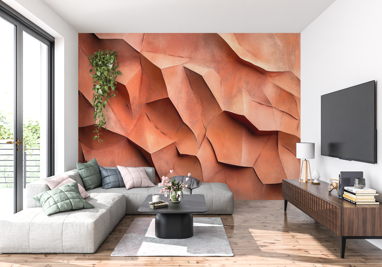 3D Mural Wallpaper | Terracotta Sculptural Effect
