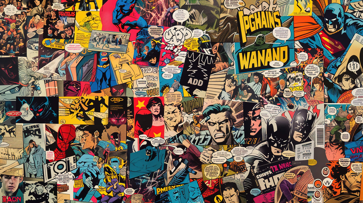 Comic Book Mural Wallpaper | Retro Superhero Collage Design