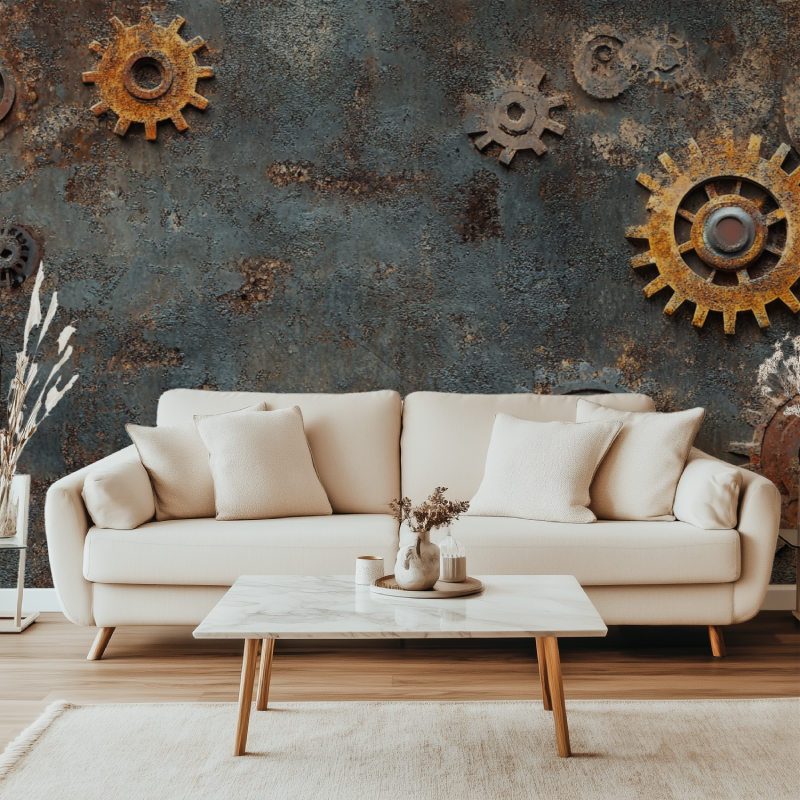 Industrial Mural Wallpaper | Vintage Metal Gears Design