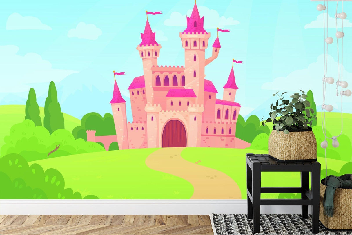 Princess Castle Mural Wallpaper | Pink Fantasy Palace Design