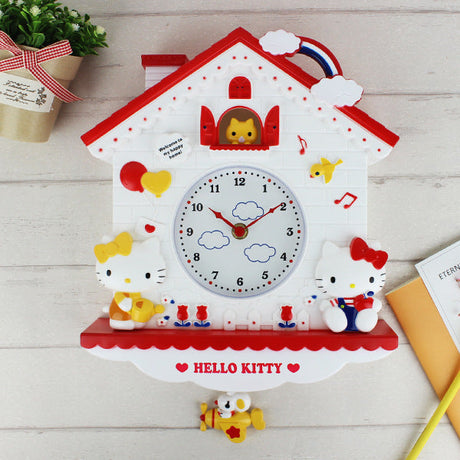 Kids Room Wall Clock  Cartoon House Design With Red Accents - Product showcase