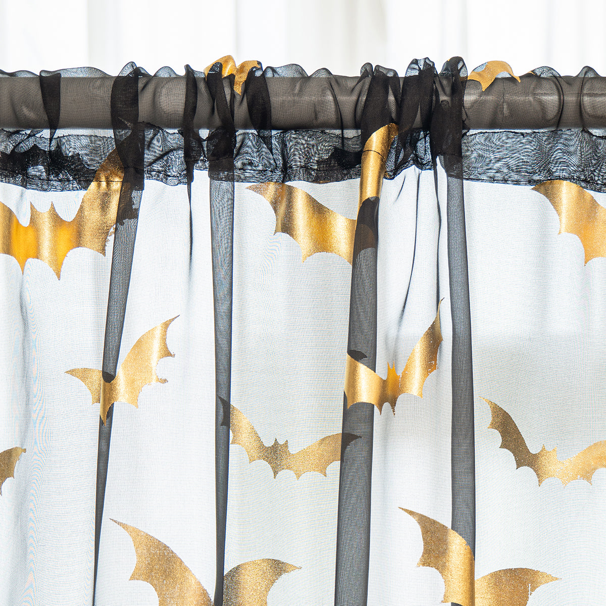 Gothic Sheer Curtains  Gold Bat Pattern Design - Product detail 6