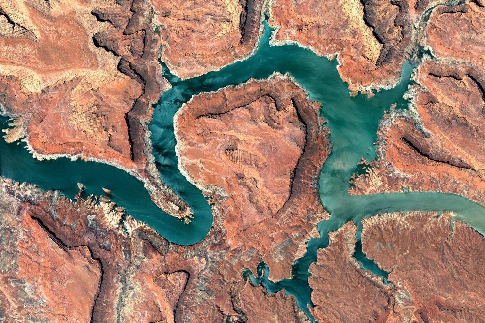 Aerial Nature Mural Wallpaper | Turquoise River Through Desert Canyon