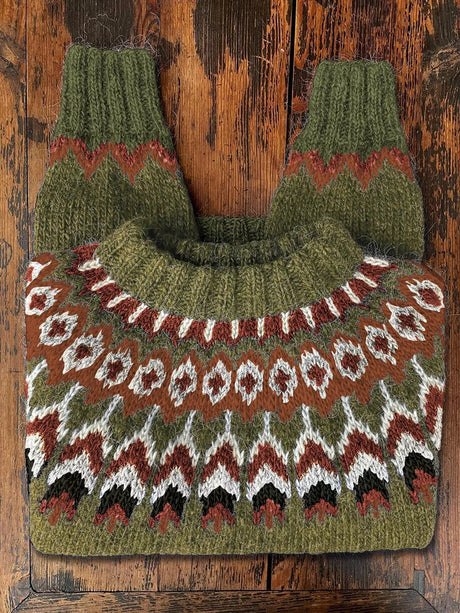 Nordic Fair Isle Sweater  Vintage Moss Green Pattern - Product example