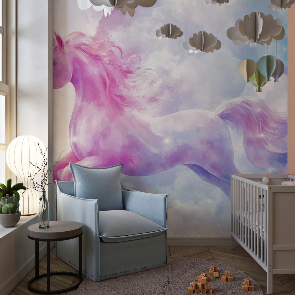 Unicorn Mural Wallpaper | Magical Pink and Purple Watercolor Design