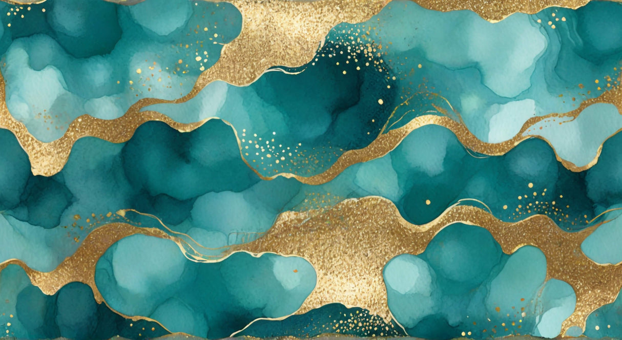 Abstract Mural Wallpaper | Turquoise and Gold Watercolor Waves