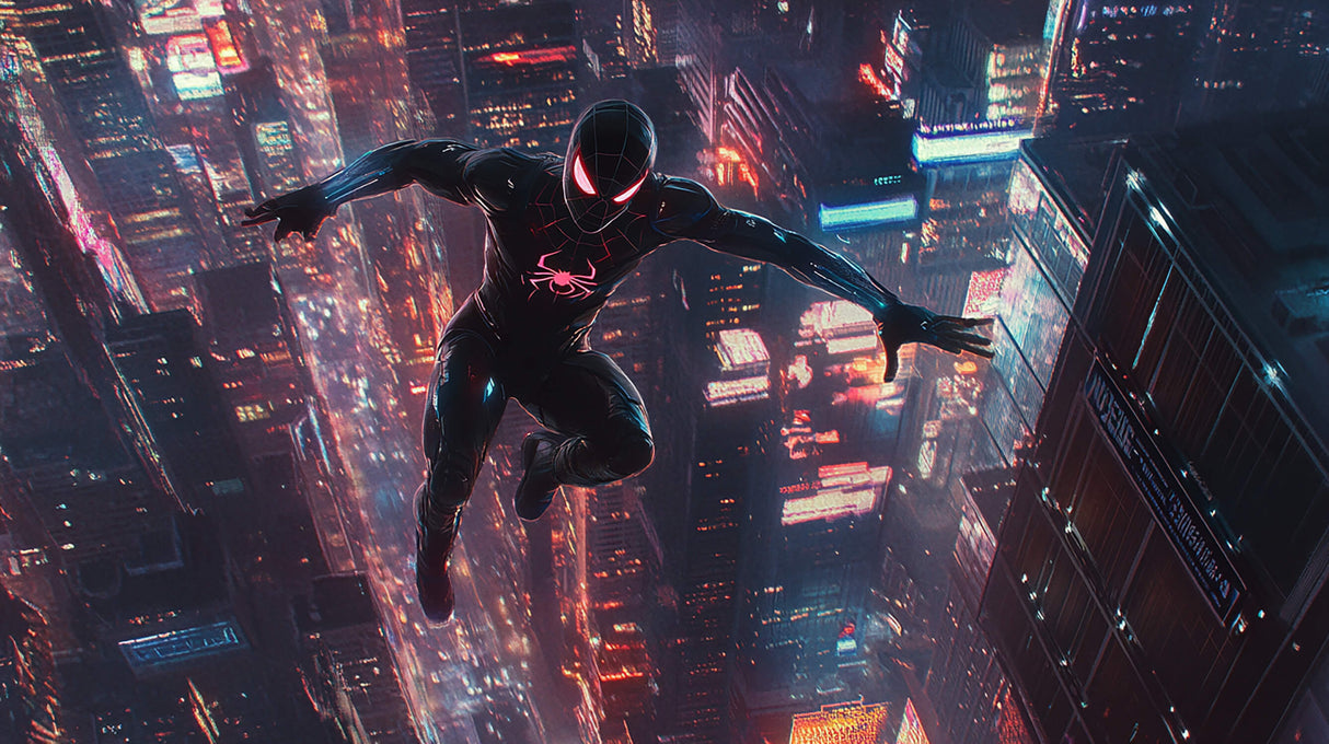 Superhero Mural Wallpaper | Night City Spiderman Action