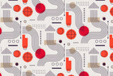 Geometric Mural Wallpaper | Modern Red Circles and Lines Pattern