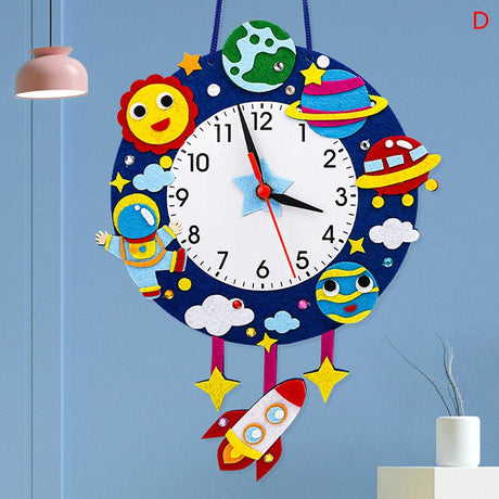 Space Theme Kids Wall Clock  Astronaut Planet Design - Product showcase