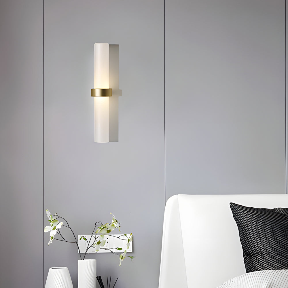Modern Wall Sconce  Frosted Glass Tube with Brass Accent - Product example