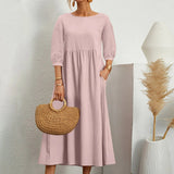 Cotton Midi Dress  Casual A-Line Silhouette With Pockets - Product detail 10