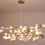 Ginkgo Leaf Chandelier  Brass and White Floral Design - Product detail 10