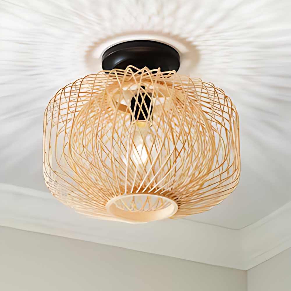Rattan Ceiling Light  Natural Woven Drum Shade - Product example