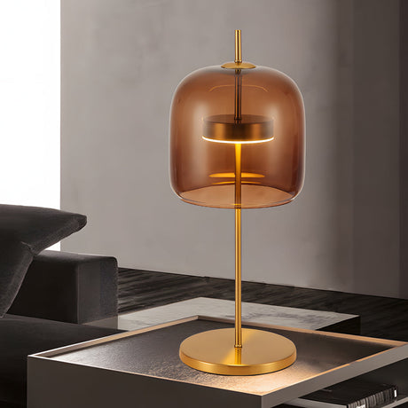 Modern Table Lamp  Smoke Glass Dome with Brass Stand - Detailed view